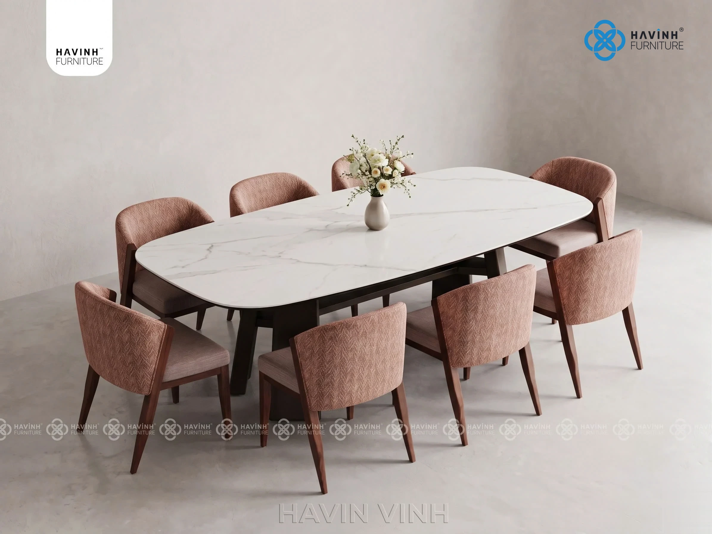 Bộ Bàn Ăn Mặt Đá Oval Kèm 8 Ghế Cao Cấp BA-09