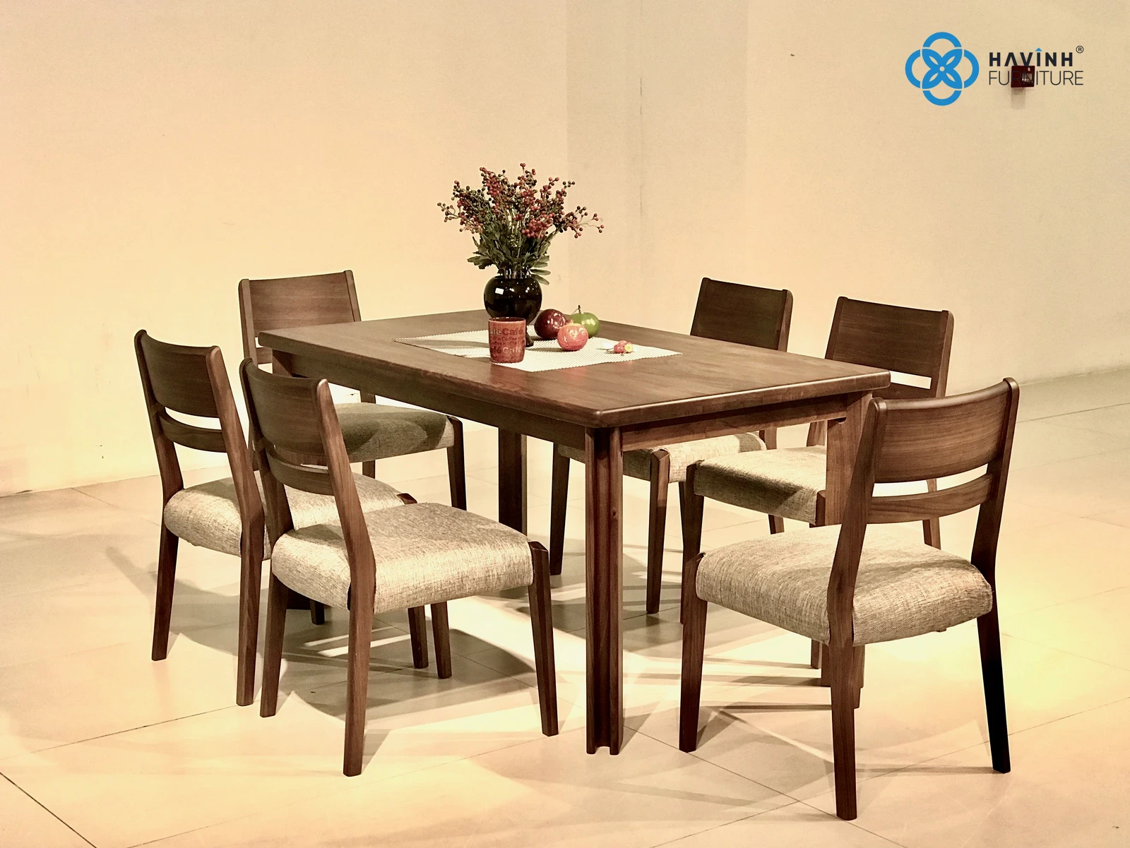 Bộ Bàn Ăn Gỗ Tự Nhiên Akita Chân Đôi Ghép Rãnh BA-14
