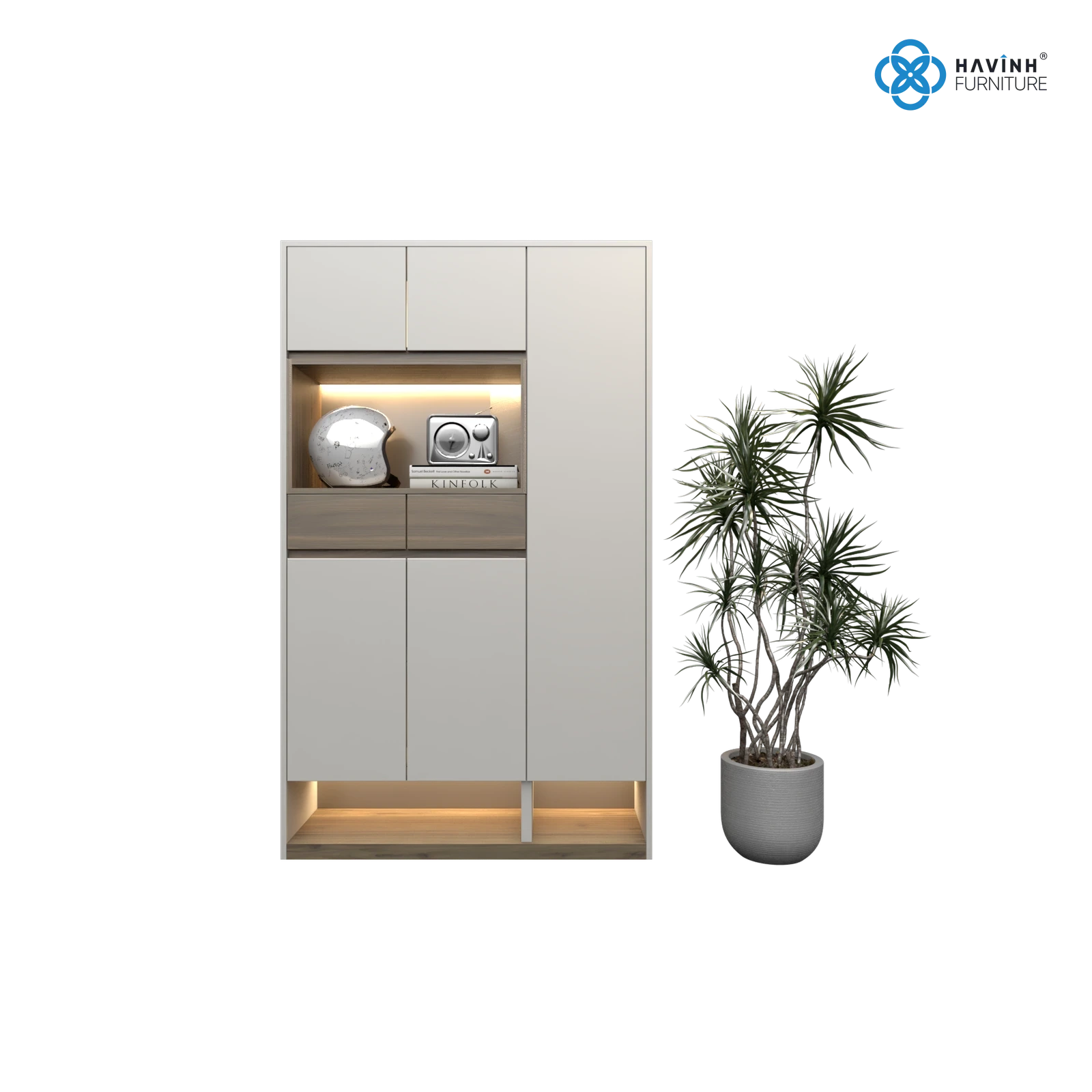 Tủ Giày Đứng Cao Kịch Trần Có Hộc Decor & Ngăn Kéo TG-03